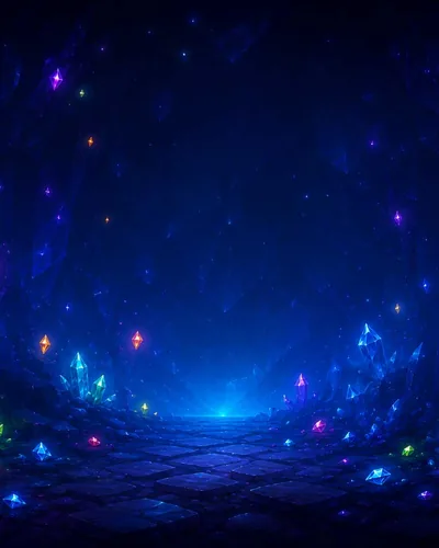 Object Crush key art: glowing crystals scattered through a dark blue cave.