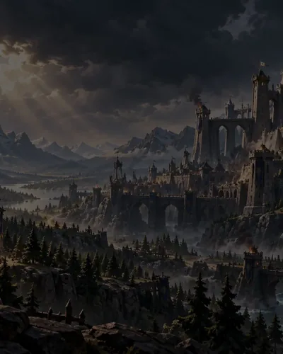 WARCREST key art: a dark fantasy citadel under storm clouds, its war banners raised.
